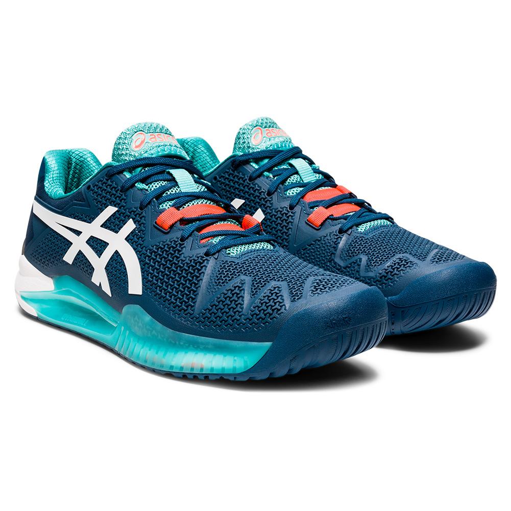 ASICS Men`s GEL-Resolution 8 Tennis Shoes Mako Blue and White | Tennis Express | 1041A079-401