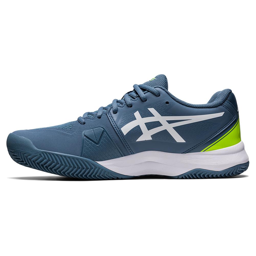 ASICS Men`s GEL-Challenger 13 Clay Tennis Shoes Steel Blue and White