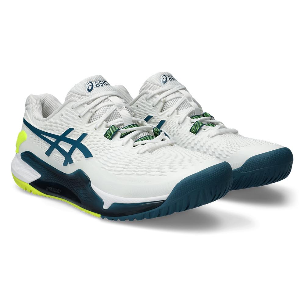 ASICS Men`s Gel-Resolution 9 Tennis Shoes White and Restful Teal