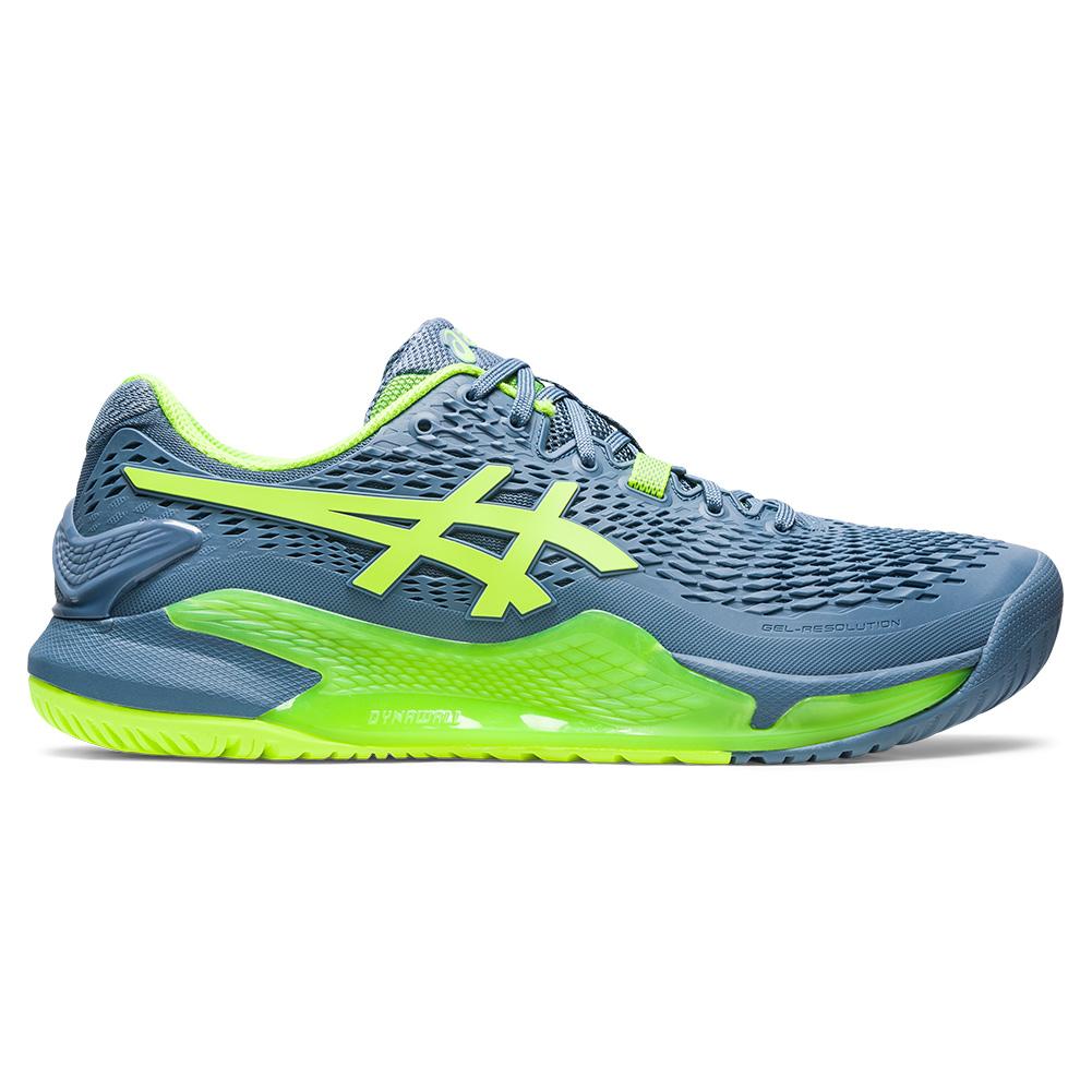 ASICS Men`s GEL-Resolution 9 Tennis Shoes Steel Blue and Hazard Green