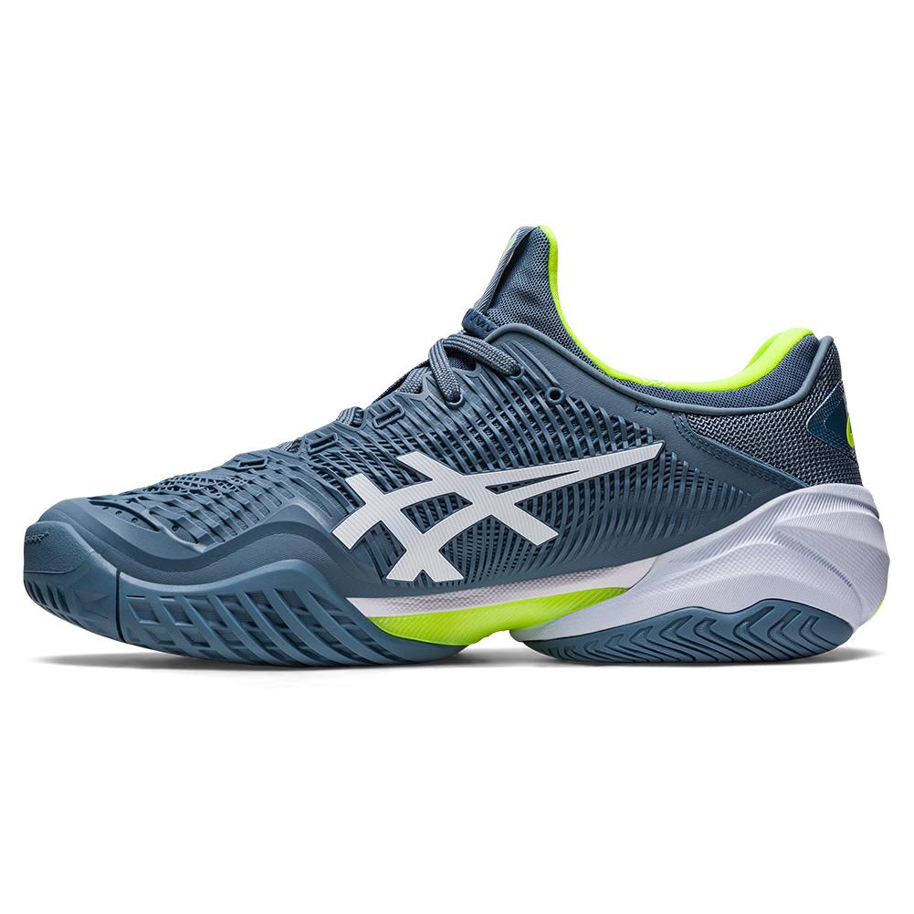 ASICS Men`s Court FF 3 Tennis Shoes Steel Blue and White