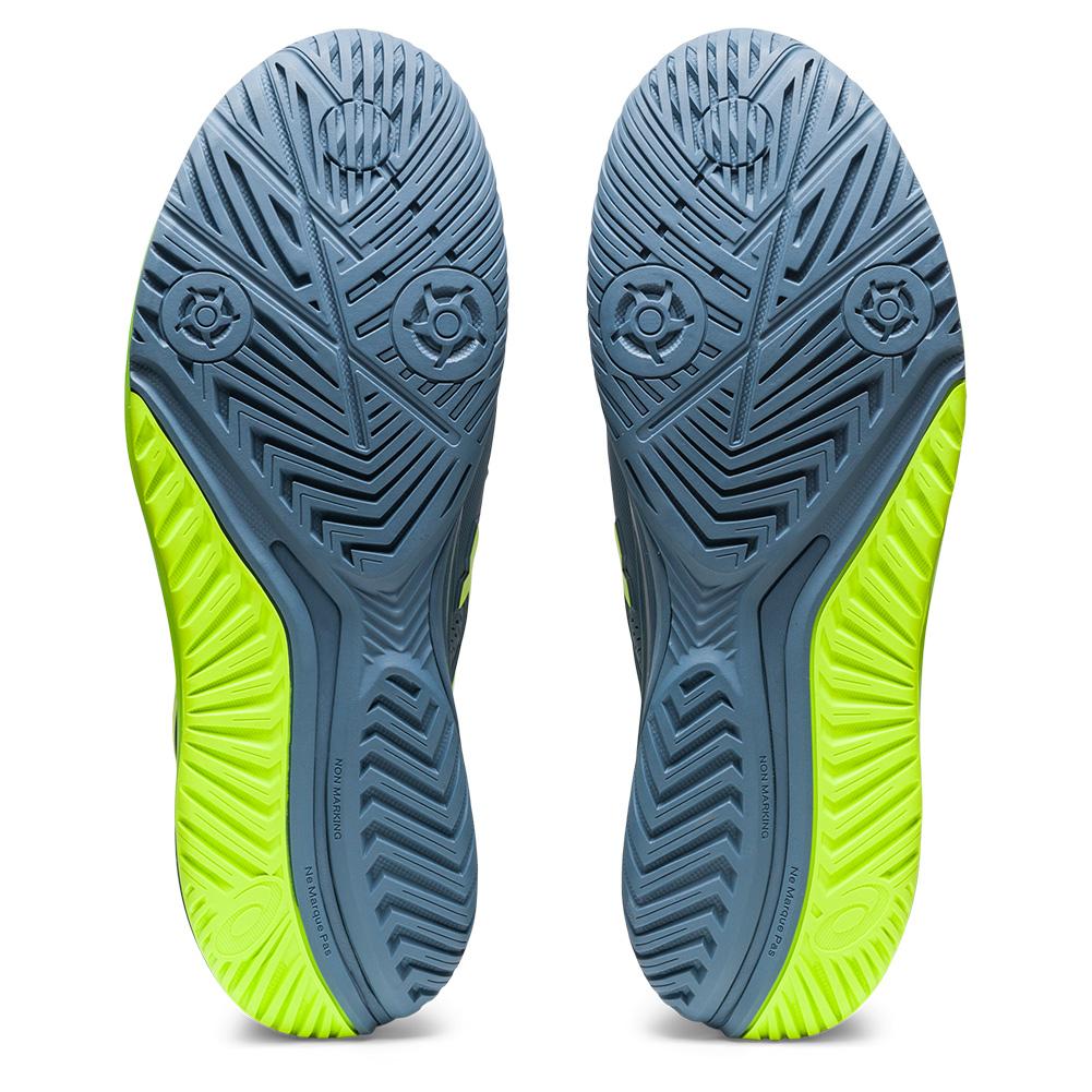 ASICS Men`s GEL-Resolution 9 2E Width Tennis Shoes Steel Blue and Hazard  Green