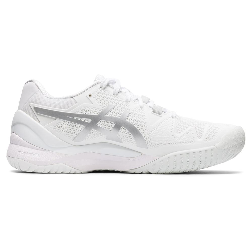 ASICS Women`s GEL-Resolution 8 Tennis Shoes White and Pure Silver