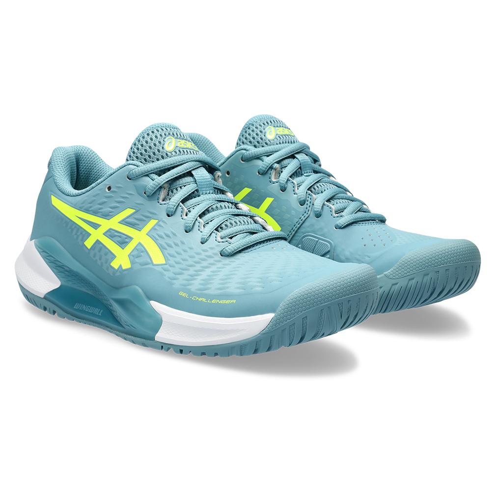 ASICS Women`s Gel-Challenger 14 Tennis Shoes Gris Blue and Safety Yellow