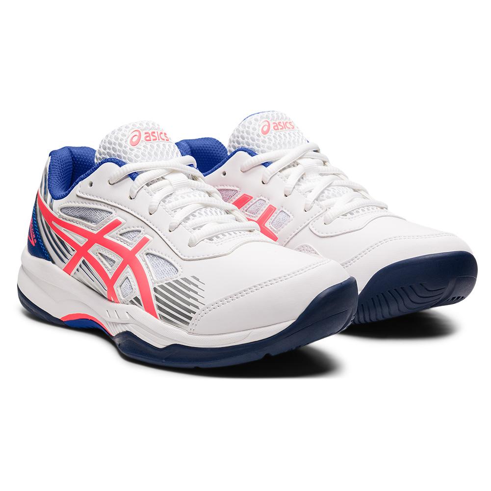 Asics Juniors` GEL-Game 8 GS Tennis Shoes White and Blazing Coral