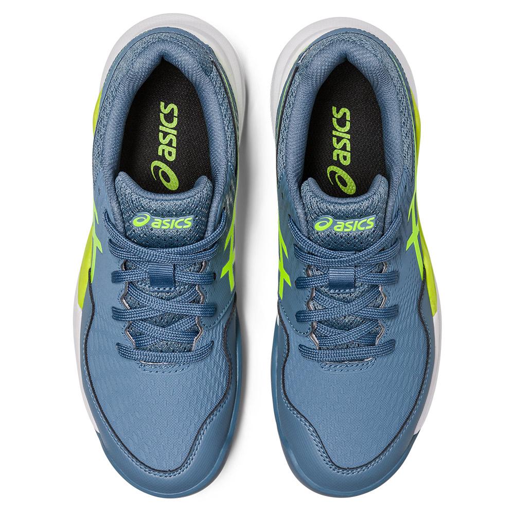 ASICS Junior`s GEL-Resolution 9 GS Tennis Shoes Steel Blue and Hazard Green