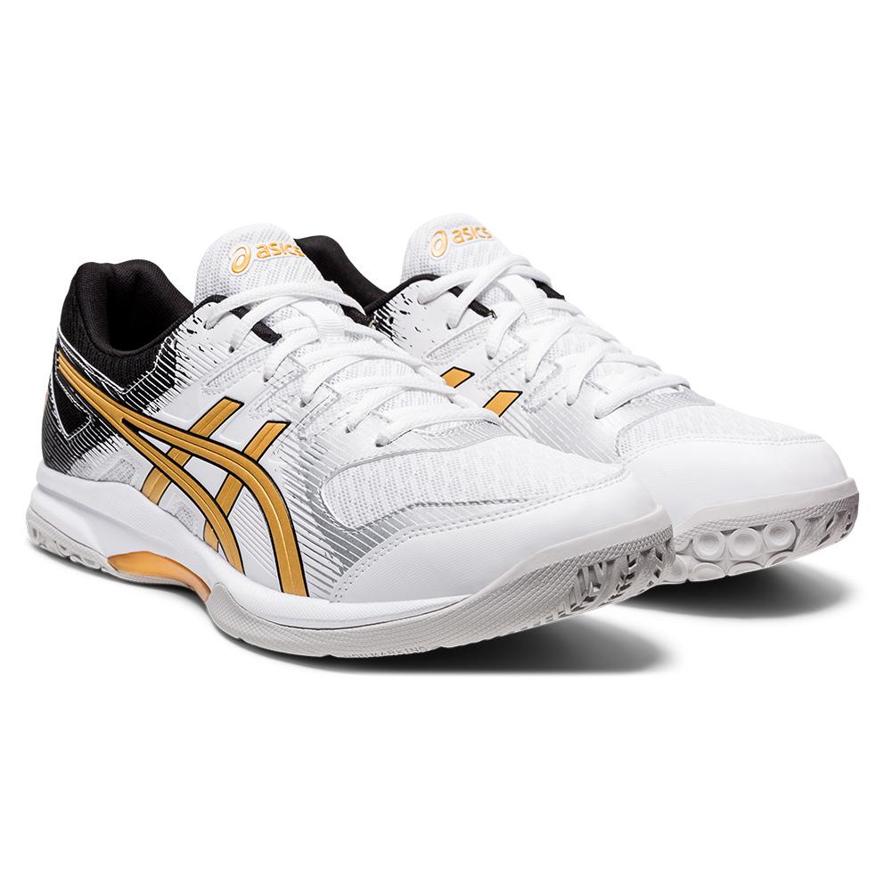 ASICS Men`s GEL-Rocket 9 Squash Shoes White and Pure Gold | Tennis Express  | 1071A030-103