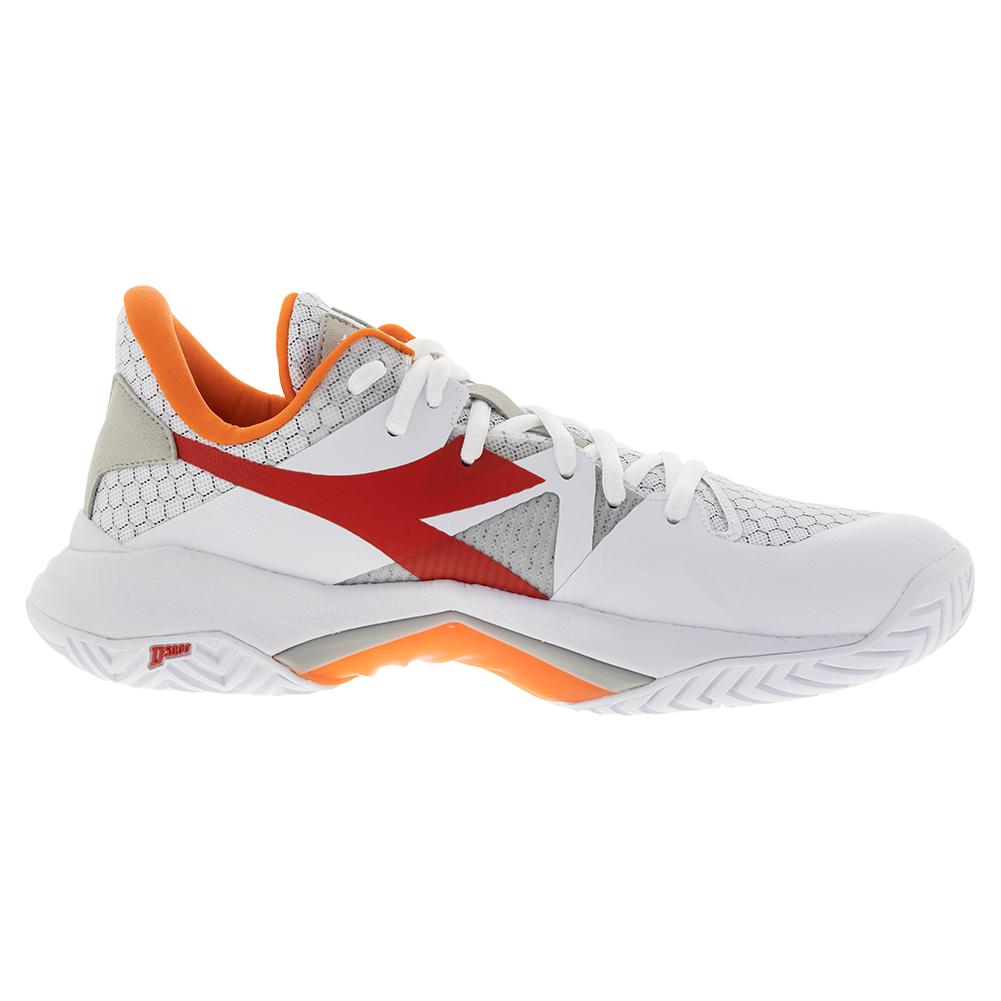 Diadora Women`s B.Icon AG Tennis Shoes White and Fiery Red