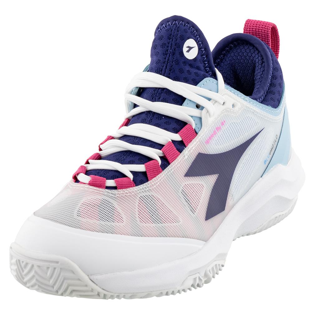 Diadora Women`s Speed Blushield Fly 4 Clay Tennis Shoes White and Blueprint