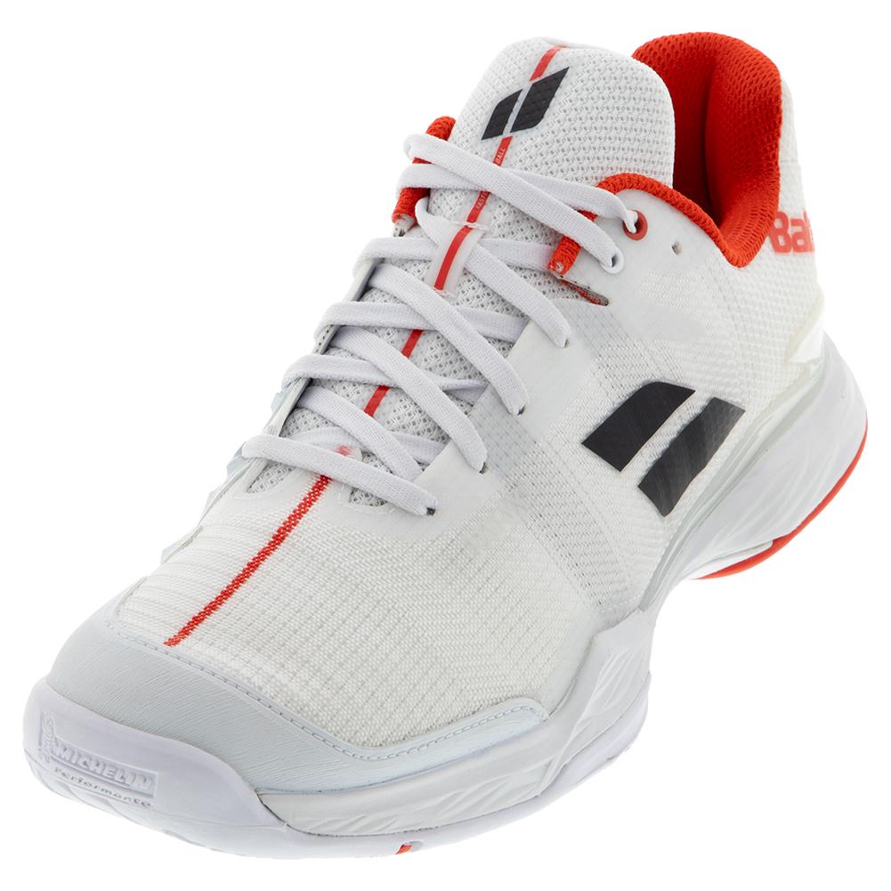 white and red tennis shoes