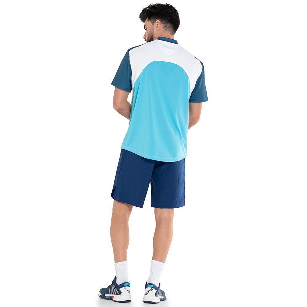 K-Swiss Men`s Mix Media Henley Tennis Short Sleeve Blue Opal