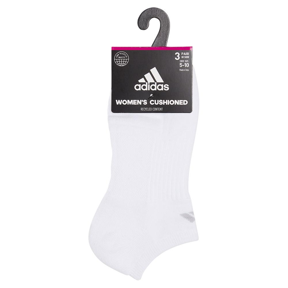 ADIDAS Women's Cushioned 3.0 No Show Socks 3-Pack Size 5-10 White and Clear  Onix