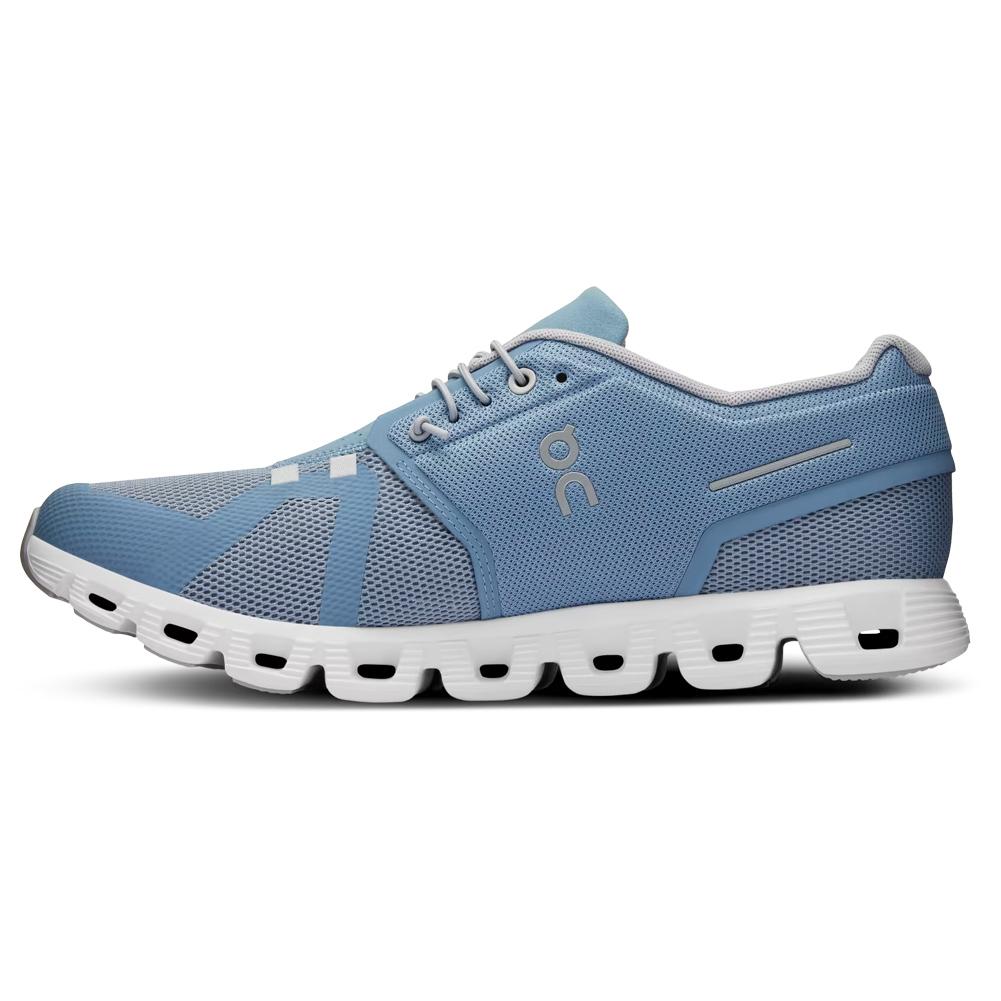 On Men`s Cloud 5 Running Shoes Chambray and White