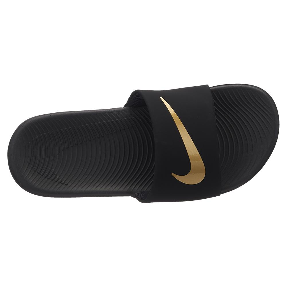 Nike Juniors` Kawa Sports Slides Black and Metallic Gold