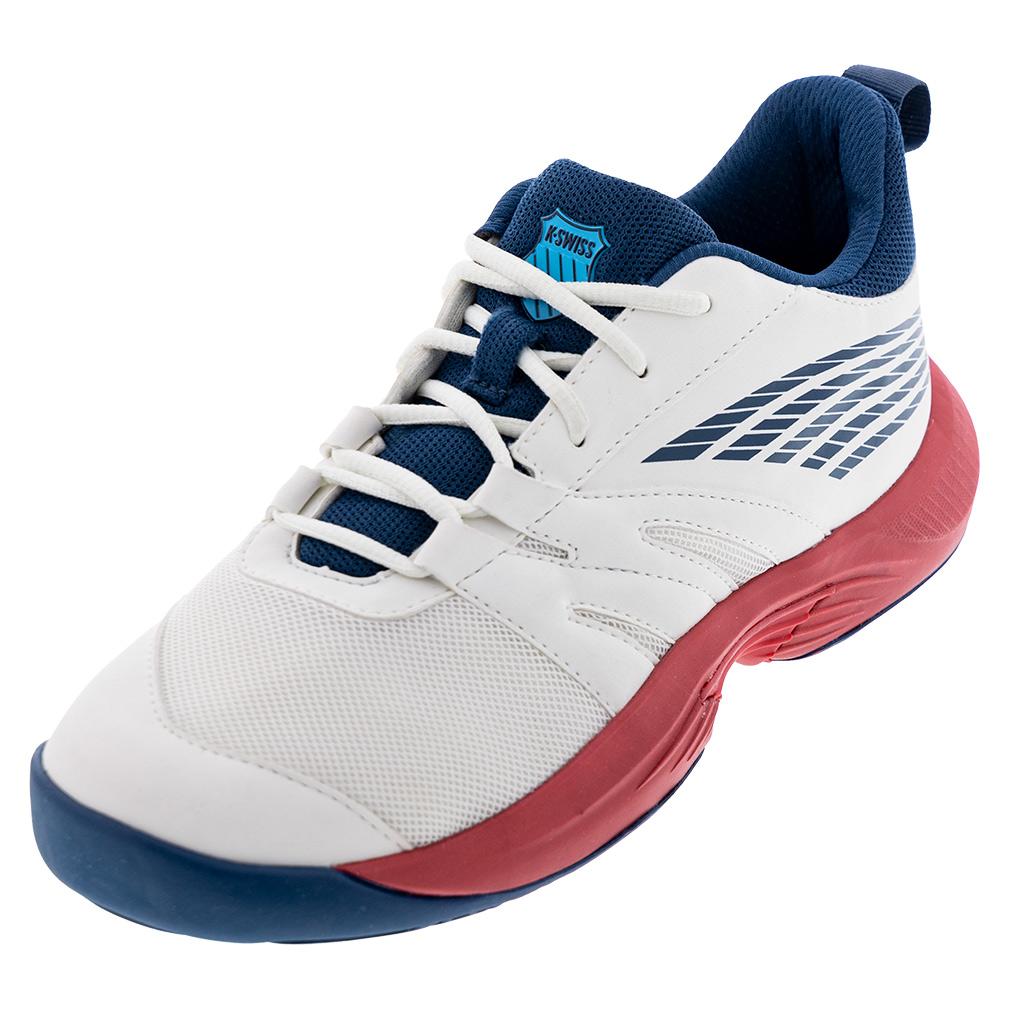 K-Swiss Juniors` SpeedTrac Tennis Shoes Blanc de Blanc and Blue Opal