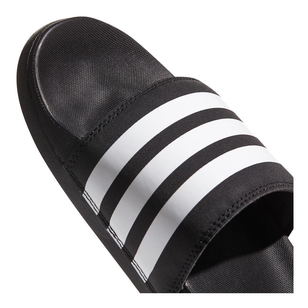 adidas Women`s Adilette Cloudfoam Plus Stripes Slides in Black and White |  Tennis Express