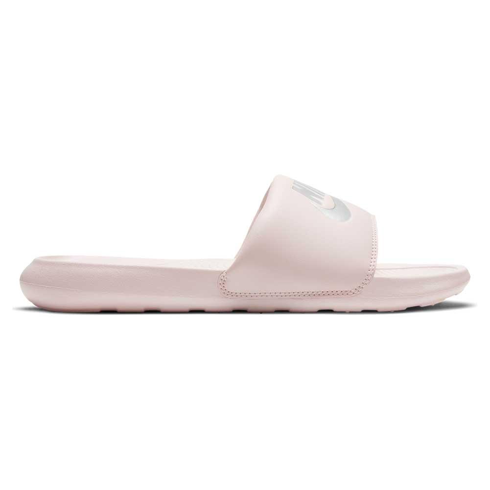 Nike Women`s Victori One Sports Slides Barely Rose and Metallic Silver