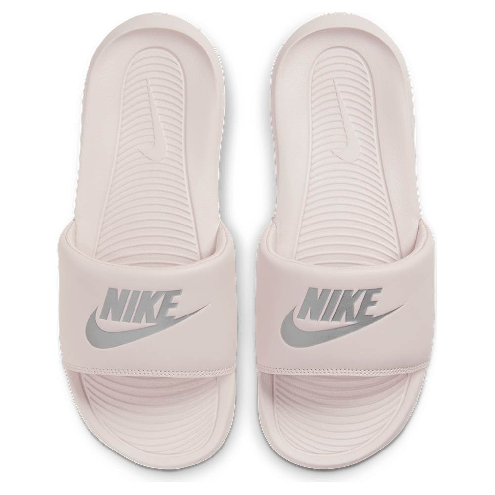 Nike Women`s Victori One Sports Slides Barely Rose and Metallic Silver