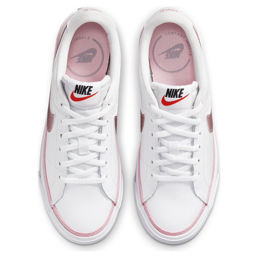 Nike Juniors` Court Legacy Shoes White and Pink Glaze