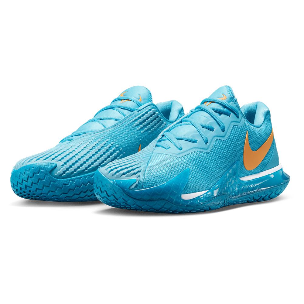 NikeCourt Men`s Rafa Zoom Vapor Cage 4 Tennis Shoes Baltic Blue and Vivid  Orange