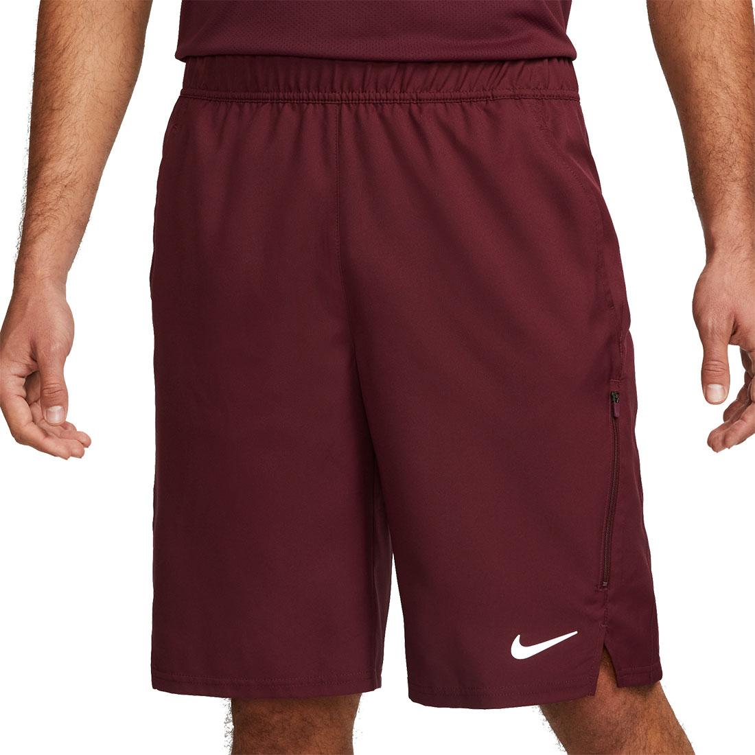 Nike Men`s Court Dri-Fit Victory 11 Inch Tennis Shorts Night Maroon and  White