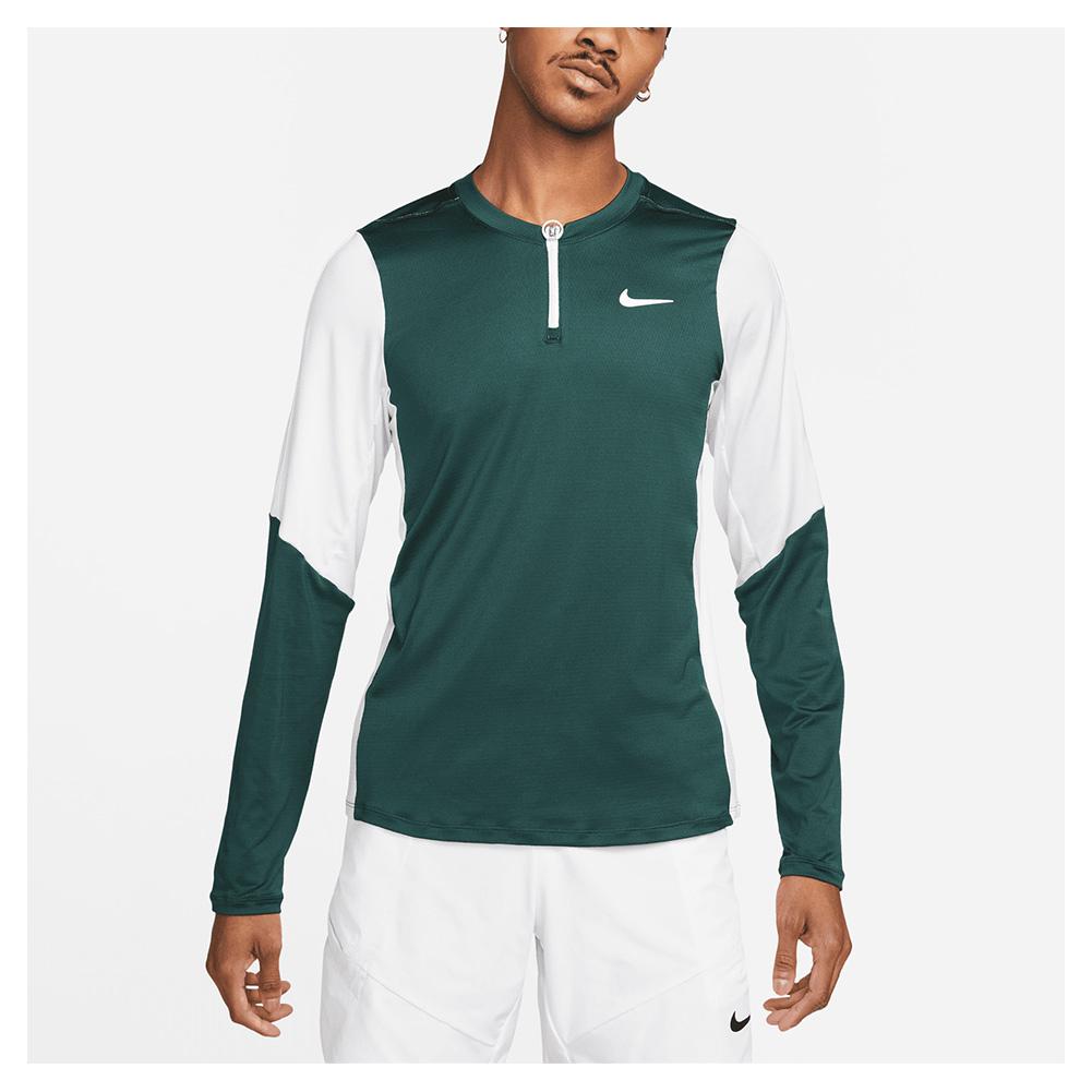 Nike Men`s Court Dri-FIT Breathe Advantage Half Zip Tennis Top Pro Green  and White