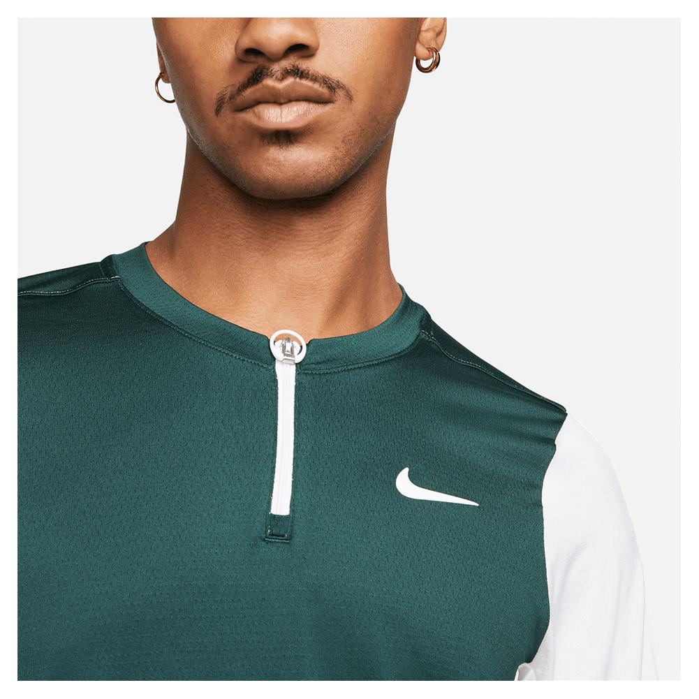 Nike Men`s Court Dri-FIT Breathe Advantage Half Zip Tennis Top Pro Green  and White
