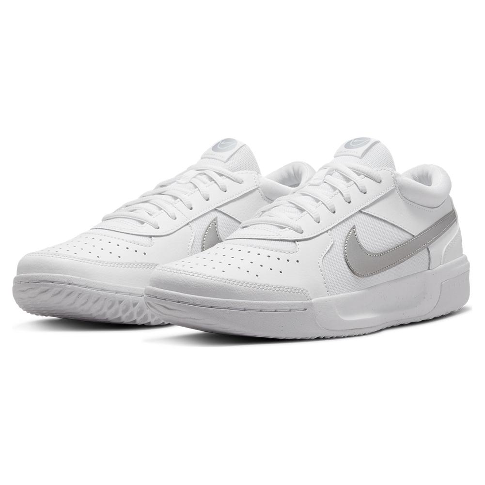 NikeCourt Women`s Zoom Court Lite 3 Tennis Shoes White and Metallic Silver