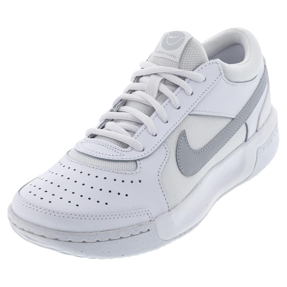 NikeCourt Women`s Zoom Court Lite 3 Tennis Shoes White and Metallic Silver