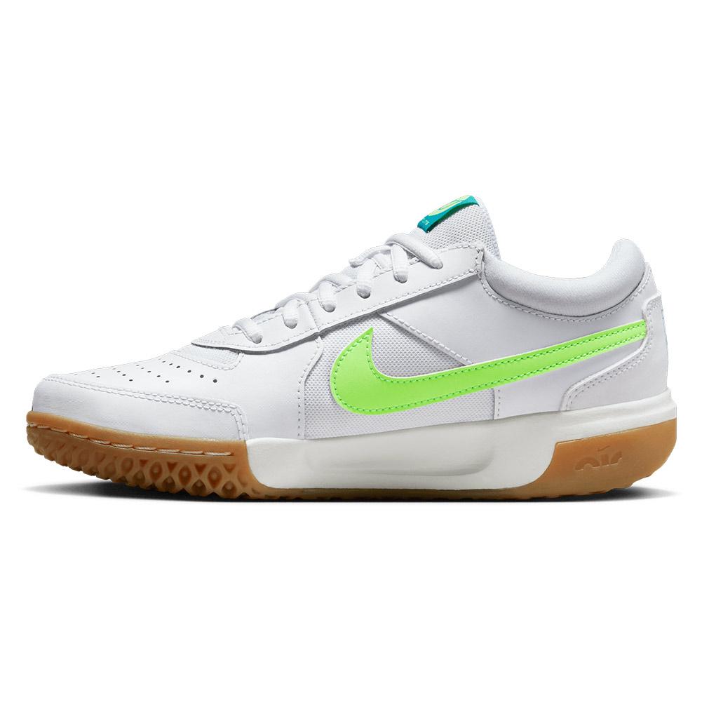 NikeCourt Women`s Zoom Court Lite 3 Tennis Shoes White and Lime Blast
