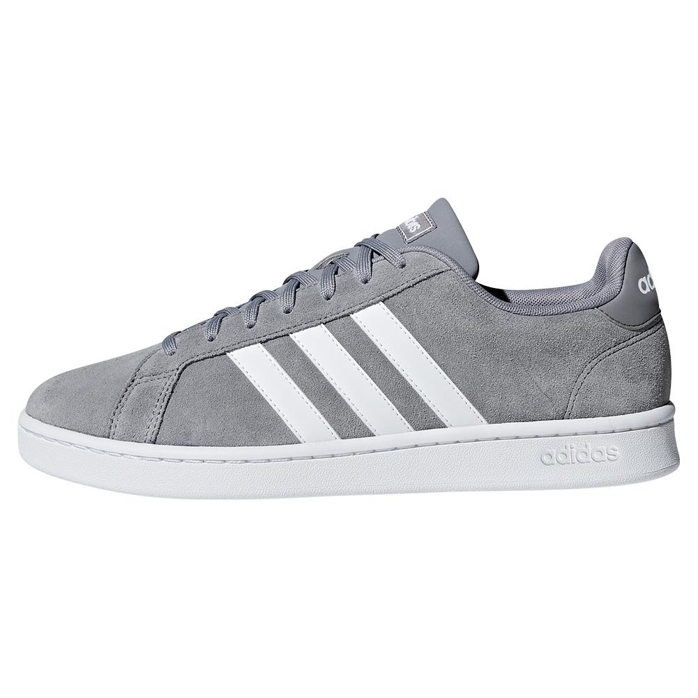 adidas Men`s Grand Court Tennis Shoes Gray Three and White | Tennis Express  | F36412