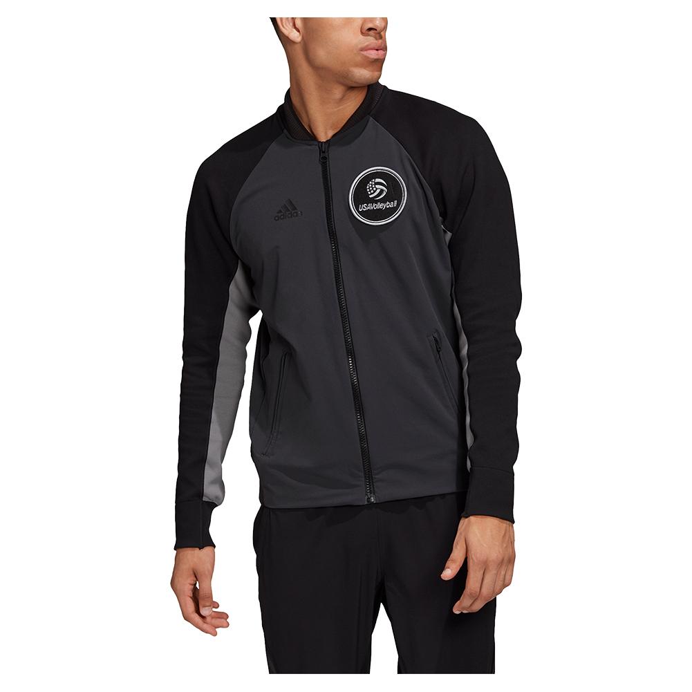 adidas Men`s USA Volleyball Varsity Jacket Carbon and Black | Tennis Express