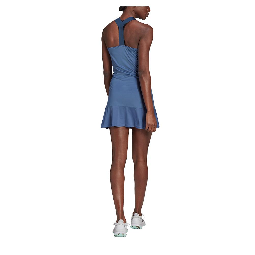 Adidas Women's Aeroready Y-Back Tennis Dress in Crew Blue and Acid Yellow