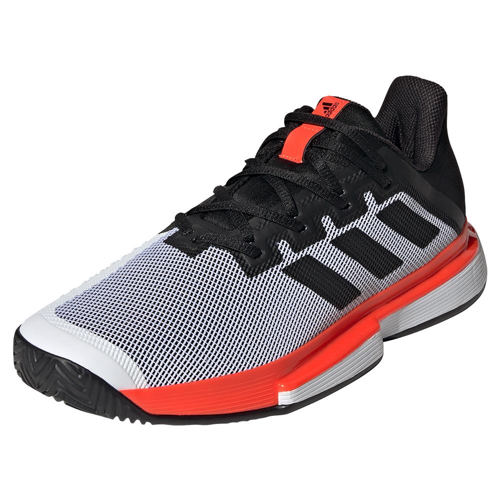 adidas Men`s SoleMatch Bounce Tennis Shoes Footwear White and Solar Red