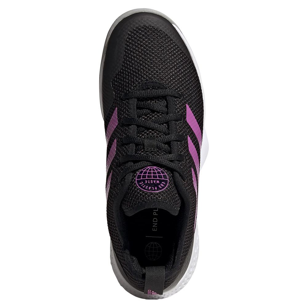adidas Women`s CourtFlash Tennis Shoes Core Black and Semi Pulse Lilac