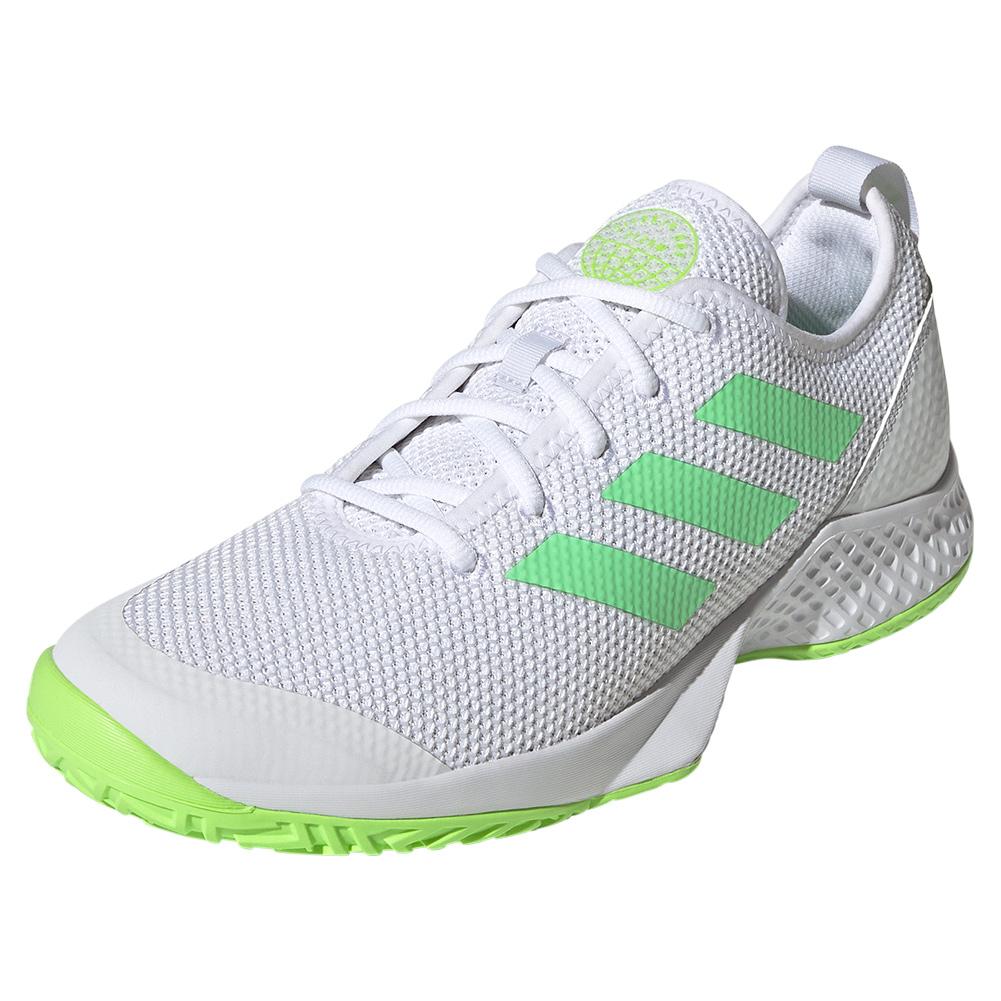 adidas Men`s CourtFlash Tennis Shoes in White and Beam Green