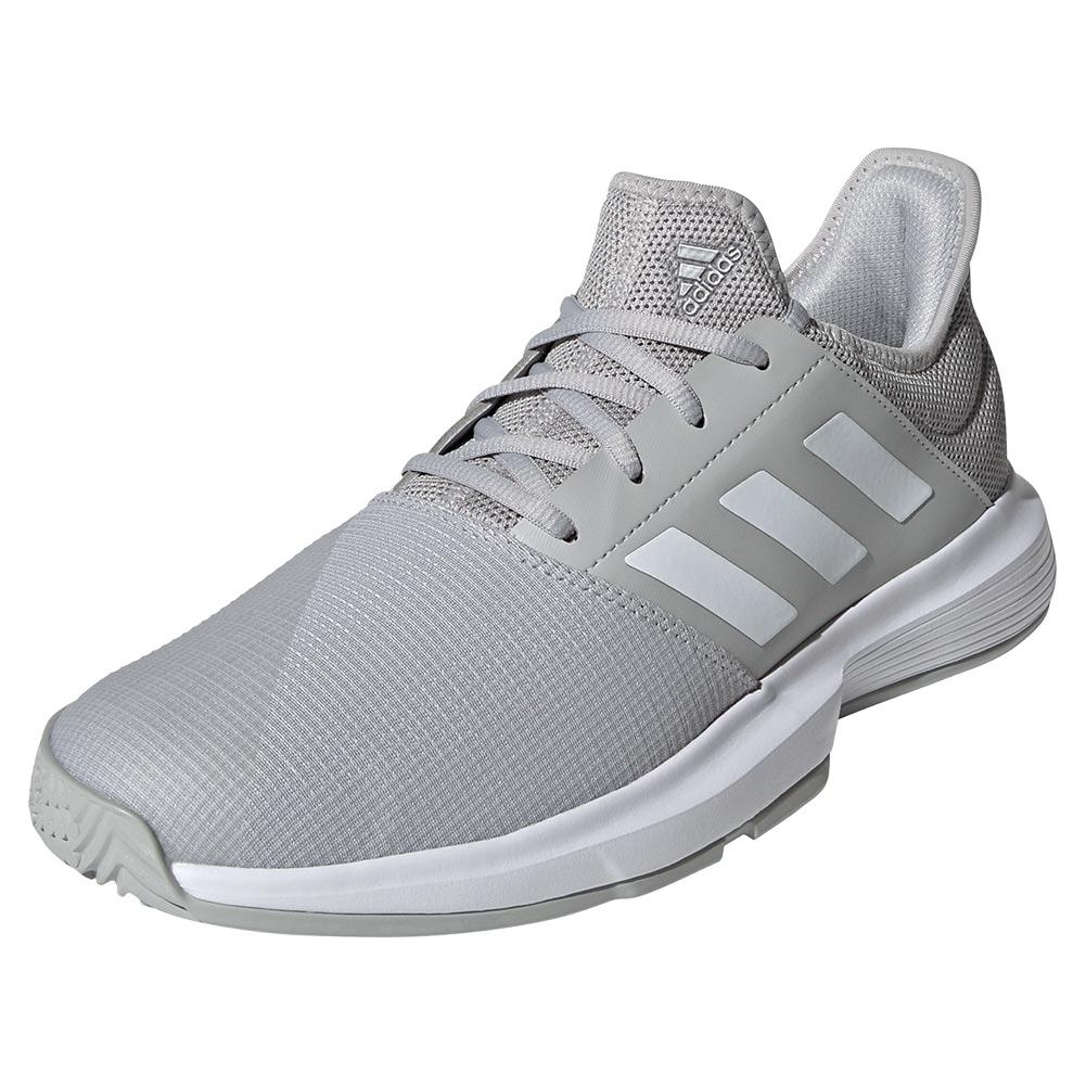 adidas Men`s GameCourt Tennis Shoes Grey Two and White | Tennis Express