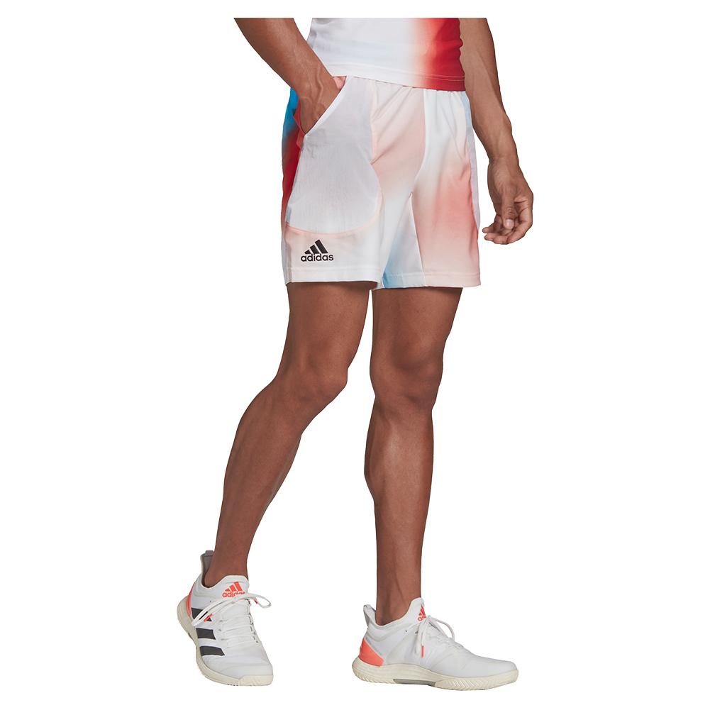 Adidas Men`s Melbourne Ergo Printed 7 Inch Tennis Short White and Vivid Red
