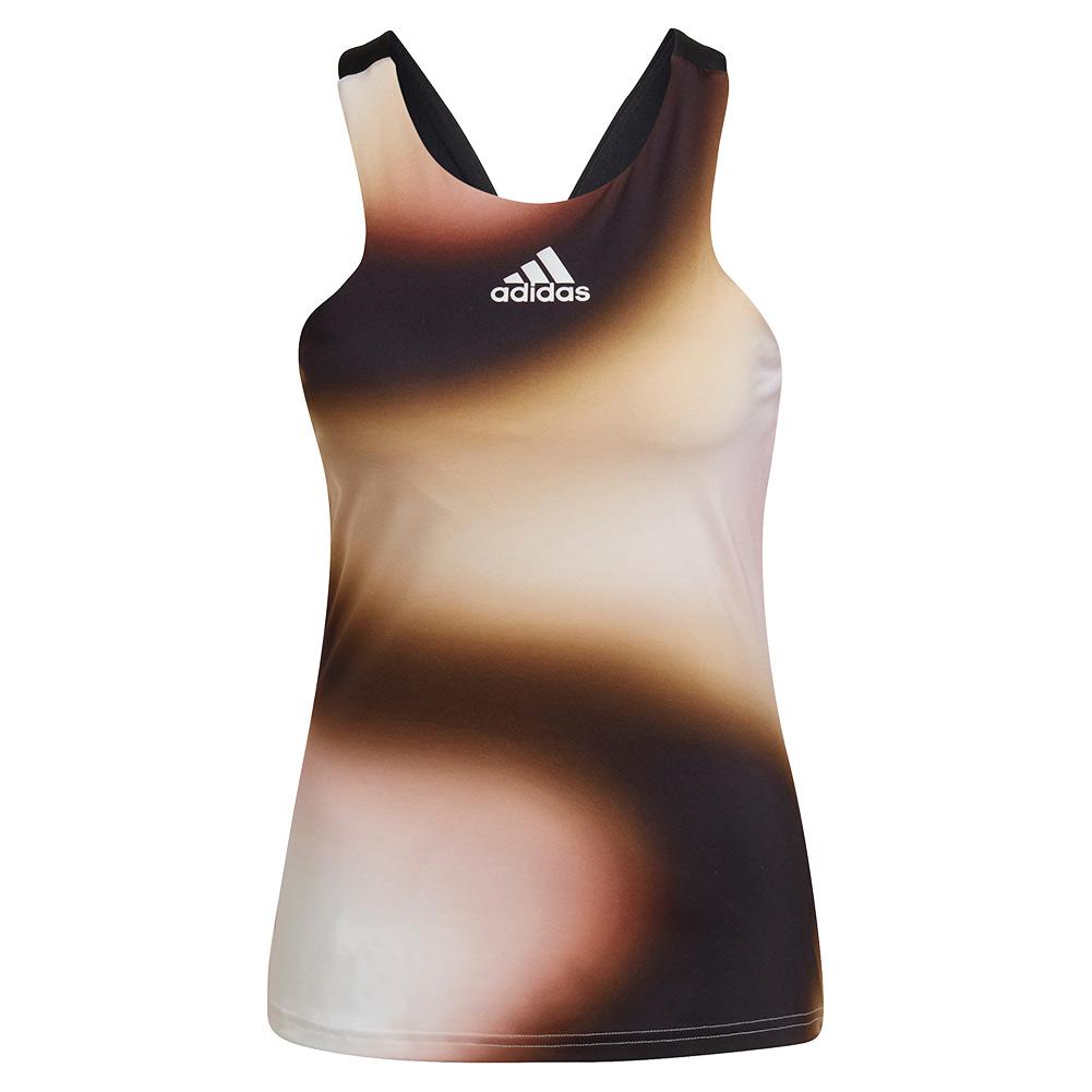 Adidas Women`s Melbourne Y-Back Tennis Tank in Black and Sandy Beige Met