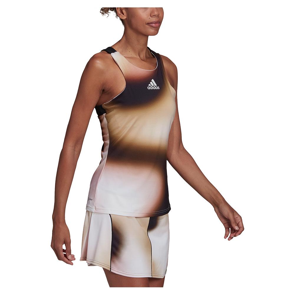 Adidas Women`s Melbourne Y-Back Tennis Tank in Black and Sandy Beige Met