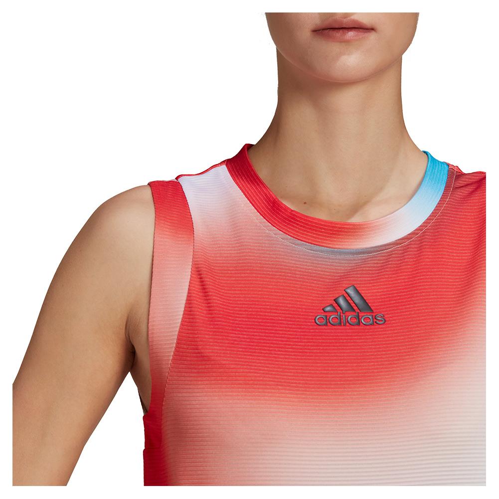 Adidas Women`s Melbourne Match Tennis Tank in White and Vivid Red