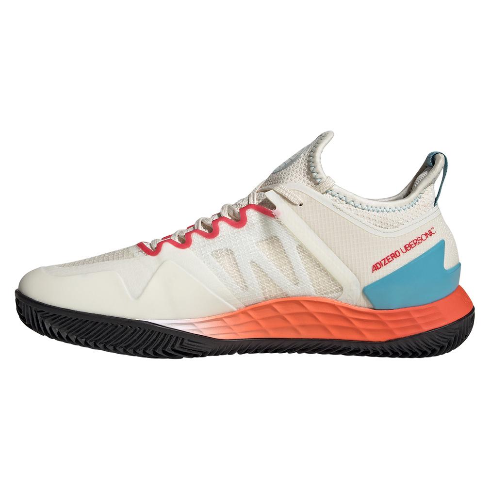 adidas Men`s adizero Ubersonic 4 Clay Tennis Shoes Chalk White and Silver  Metallic