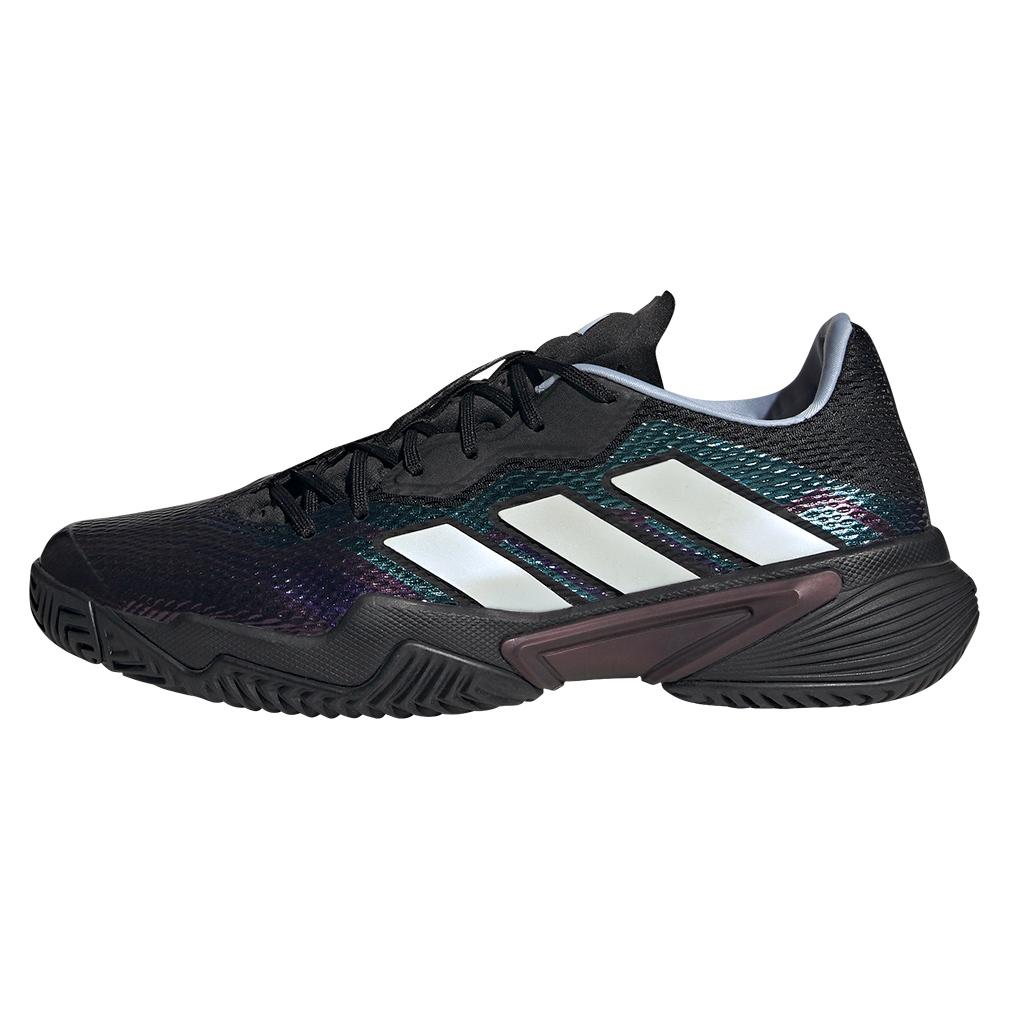 adidas Men`s Barricade Tennis Shoes Core Black and Cloud White and Blue Dawn