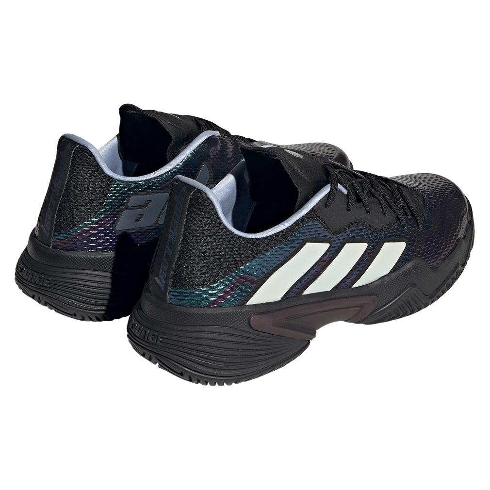 adidas Men`s Barricade Tennis Shoes Core Black and Cloud White and Blue Dawn