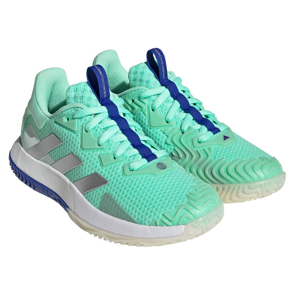 adidas Women`s SoleMatch Control Tennis Shoes Pulse Mint and Silver Metallic