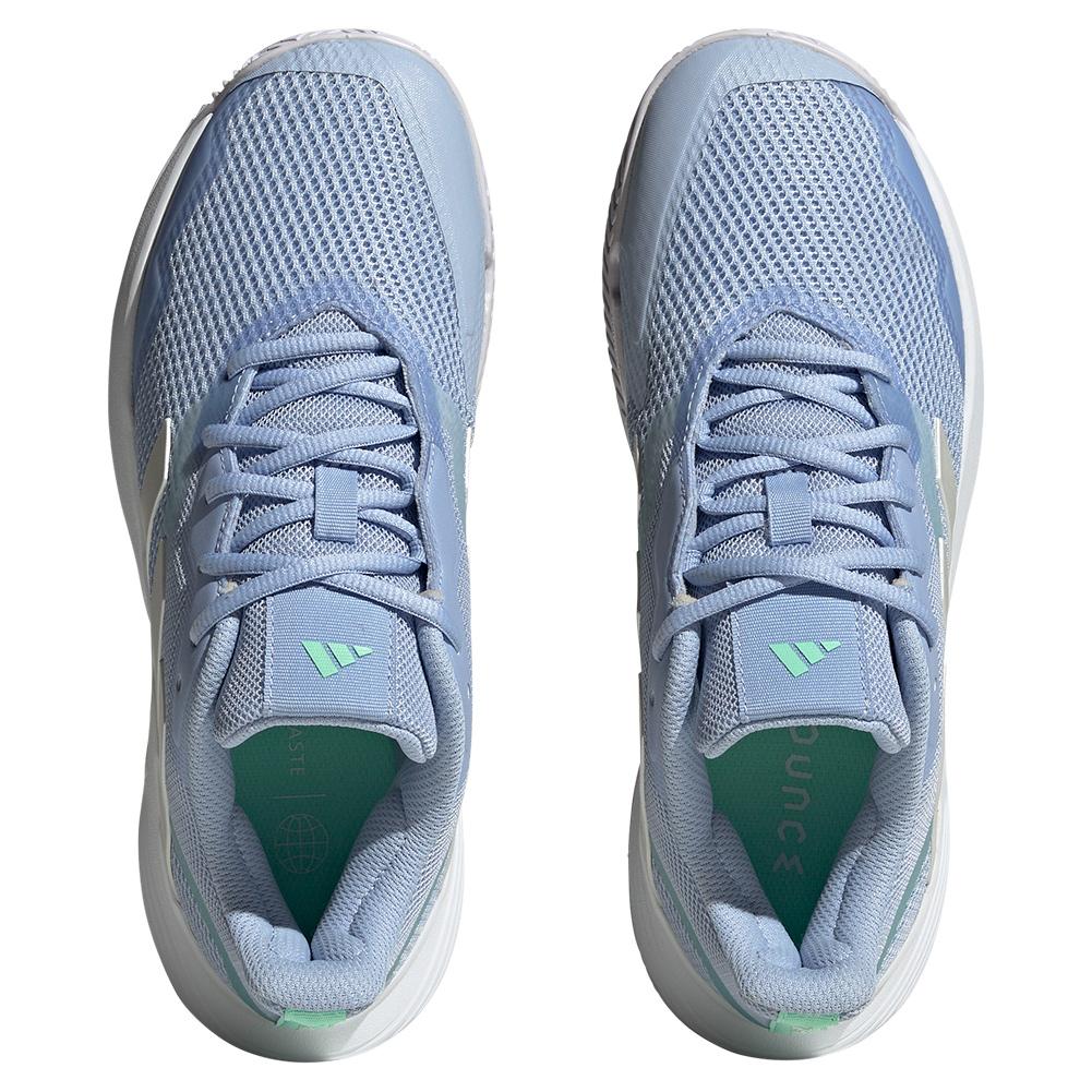 adidas Women`s CourtJam Control Tennis Shoes Blue Dawn and Zero Metallic