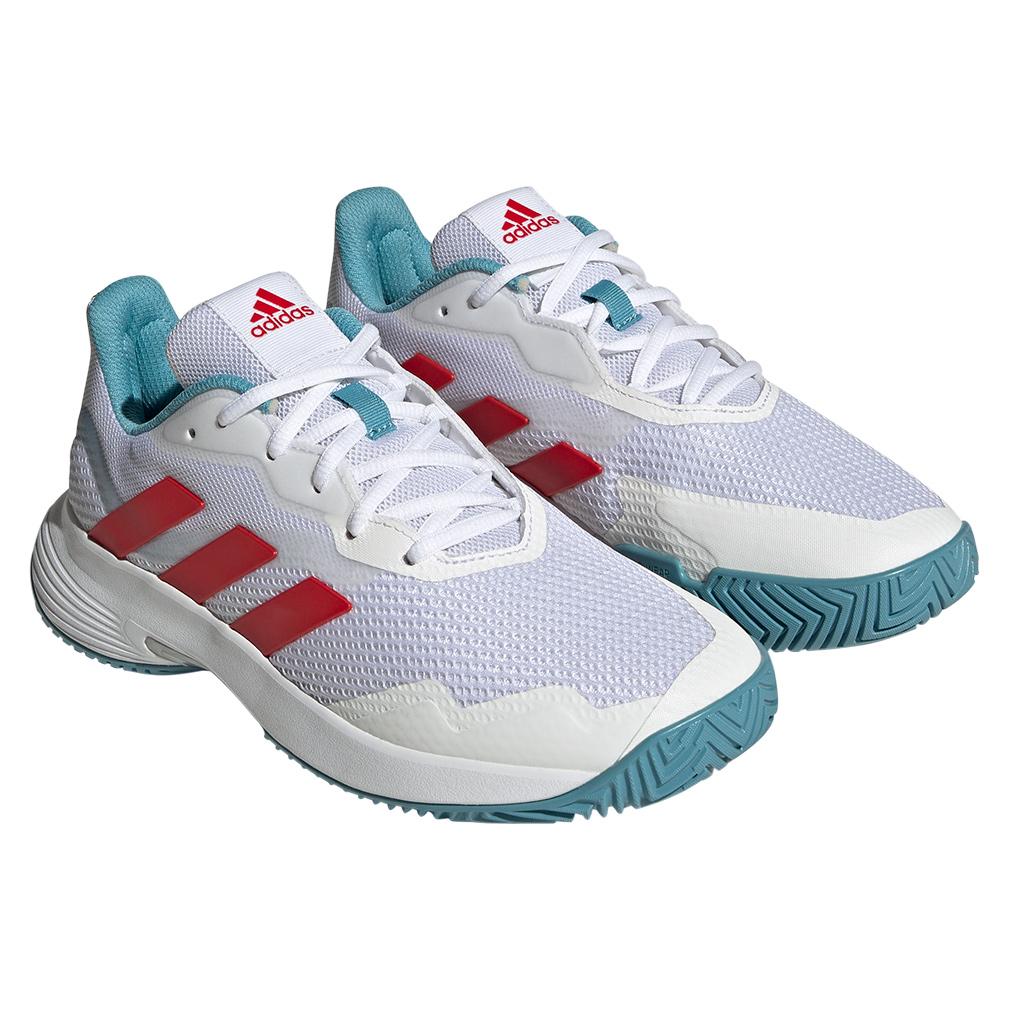 adidas Women`s CourtJam Control Tennis Shoes Footwear White and Better  Scarlet