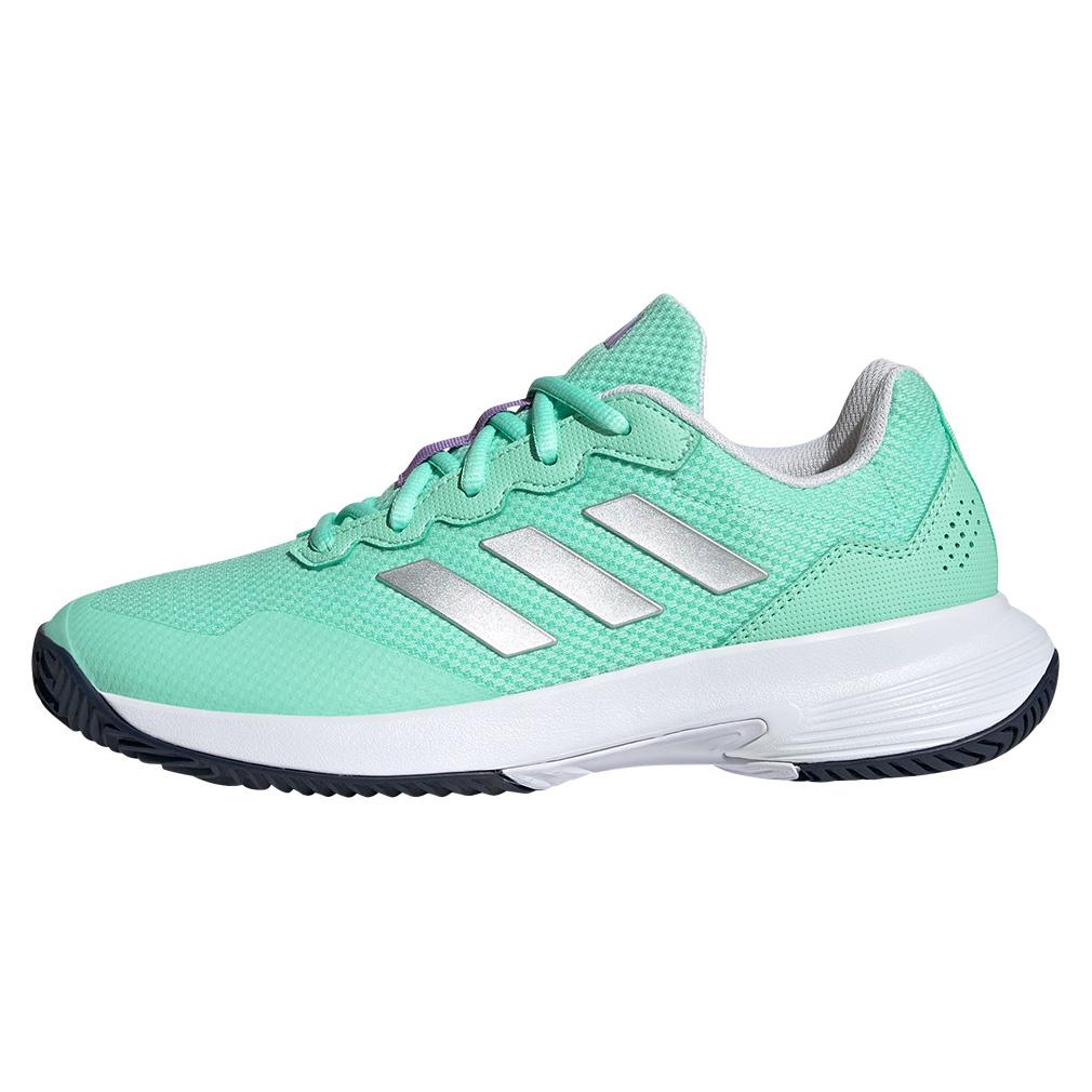 adidas Women`s GameCourt 2 Tennis Shoes Pulse Mint and Silver Metallic