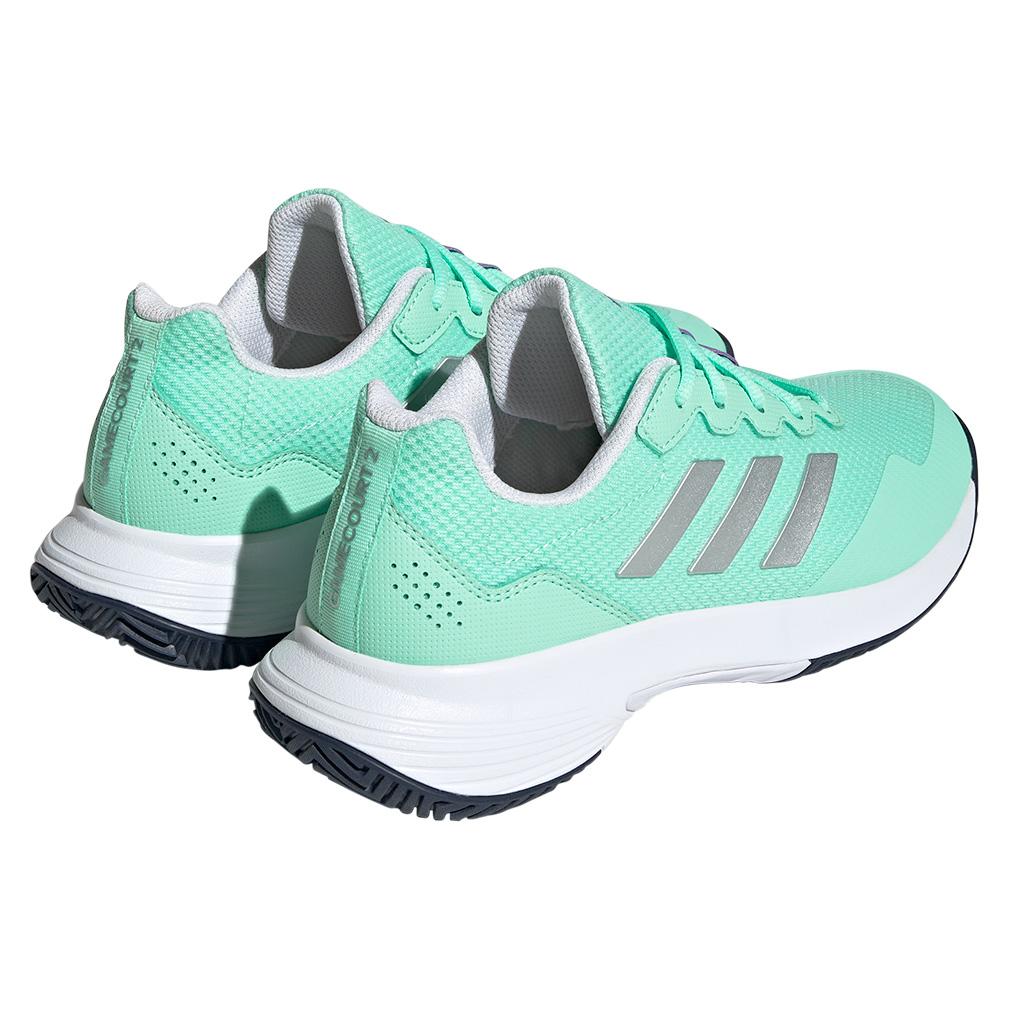 adidas Women`s GameCourt 2 Tennis Shoes Pulse Mint and Silver Metallic