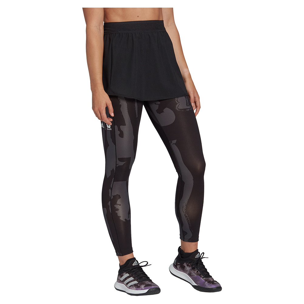 Adidas Women`s New York 7/8 2 in 1 Tennis Tights Carbon and Black
